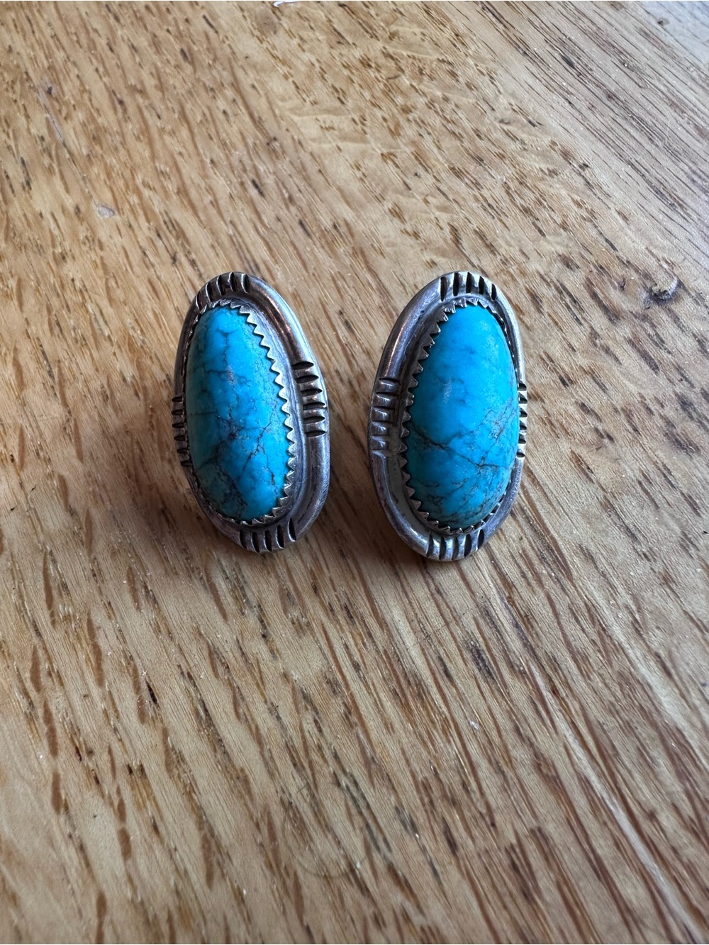 Vintage Turquoise Sterling Silver Oval Earrings